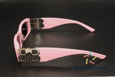 Pre-owned Balenciaga Bb0096s 012 Rectangular Squared Pink Grey 51 Mm Women's Sunglasses In Gray