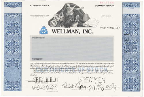 Wellman, Inc. Stock Certificate