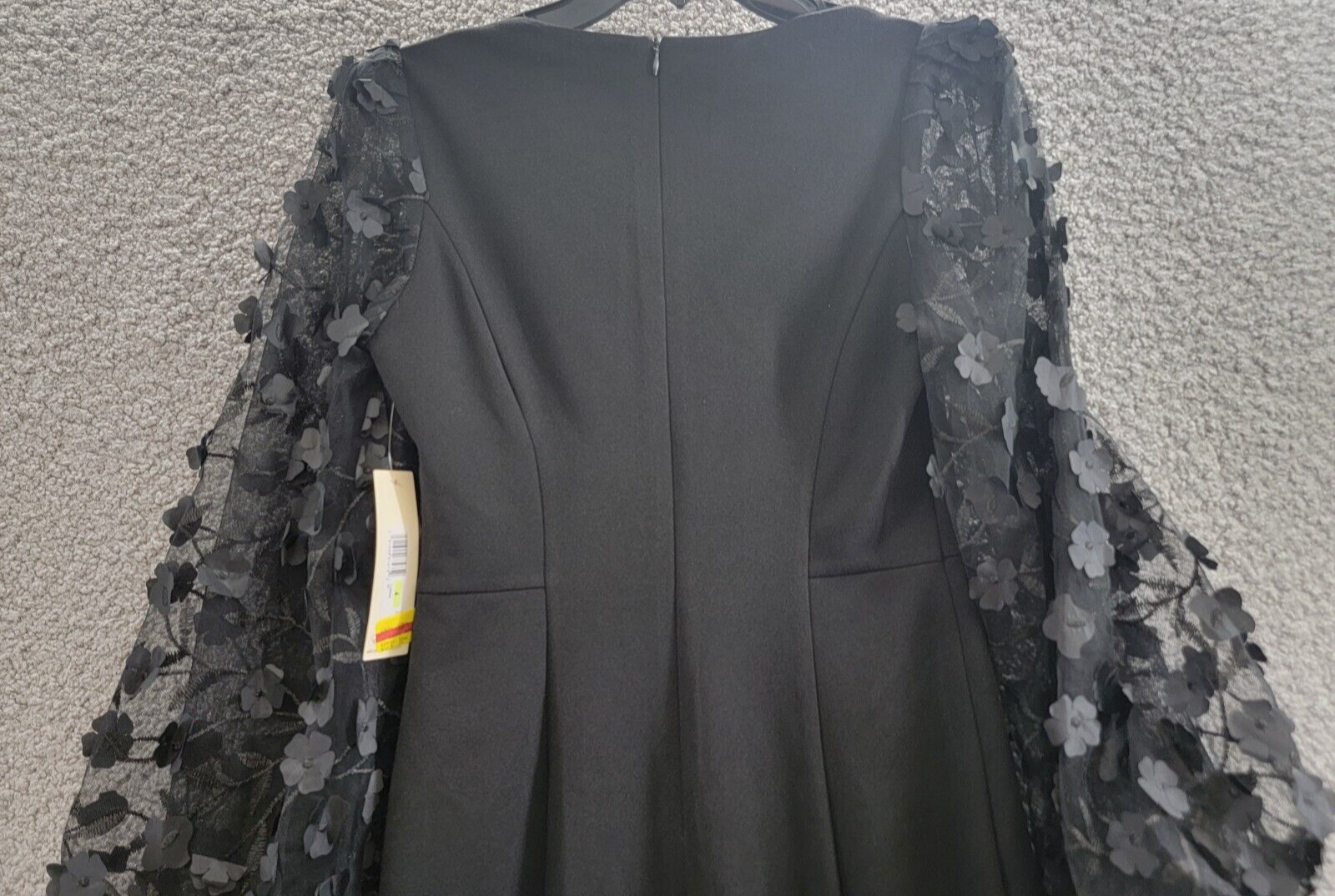 Eliza J Applique Floral-Sleeve Scuba-Crepe Dress Women's 4 Black Zip Closure - Picture 11 of 17