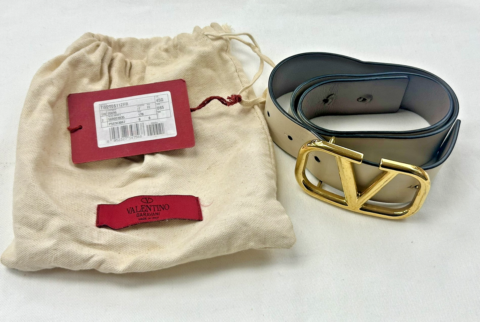 Valentino Garavani V Logo Wide Leather Belt Reversible Cream