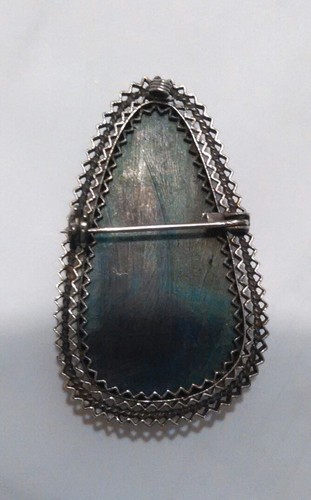 925 Sterling Silver Vintage Large Stone Pin Brooch Pendant 55 x 31mm