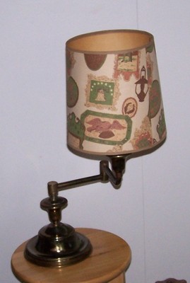 Antique Brass Swing Arm Lamp Cloth Cord Colonial Design Paper Shade Heavy Works