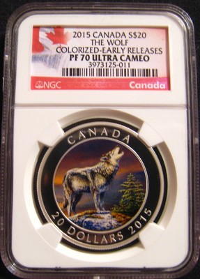 2015 canada $20 the wolf ngc pf70 uc er colorized early releases