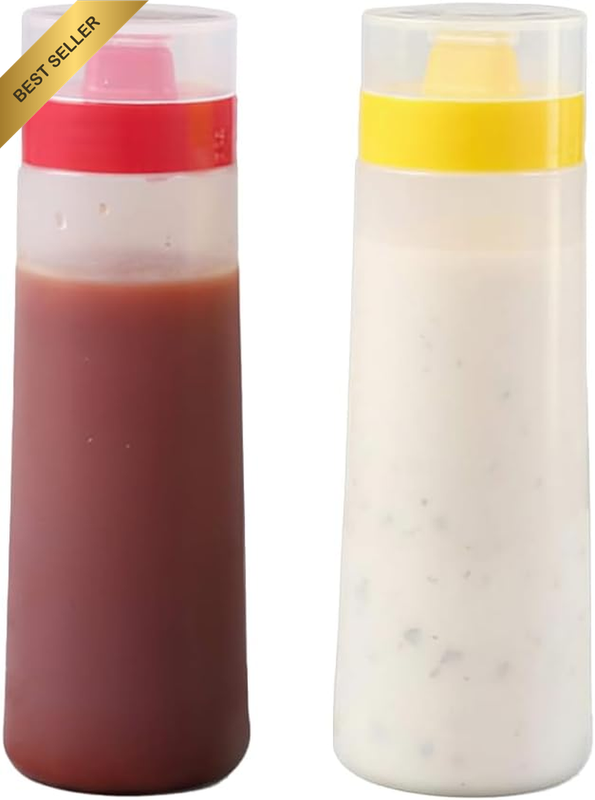 2-Pack Leak Proof Squeeze Bottle Sauce Bottle Salad Dressing Container with Flat