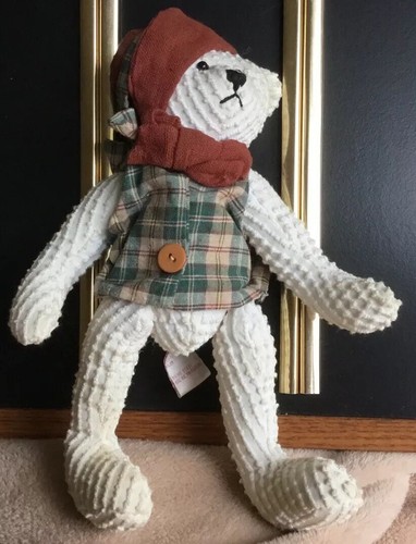 1999 Handmade White Chenille Bear Brown Hat & Vest 10