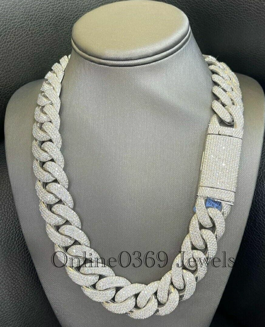 Pre-owned Online0369 20ct Round Cubic Zirconia Men's Custom 22mm X 22" Long Cuban Necklace 925 Silver In White