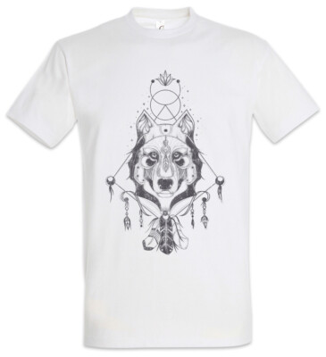 Indian Wolf & Feathers T-Shirt Native American Axe Tomahawk Headman Chief