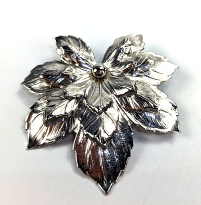Vintage Textured Silver Tone 3D Layered Maple Leaf Brooch Pin 2.25''