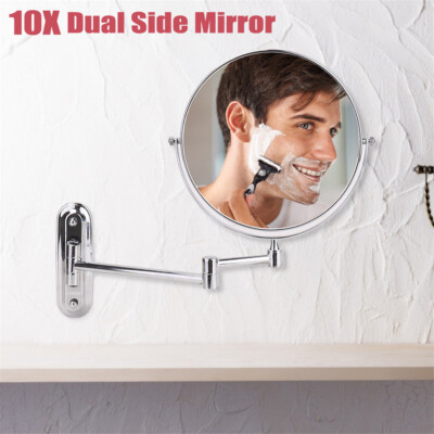 10x Magnifying Wall Mounted Makeup Bathroom Mirror Adjustable Height Double-Side