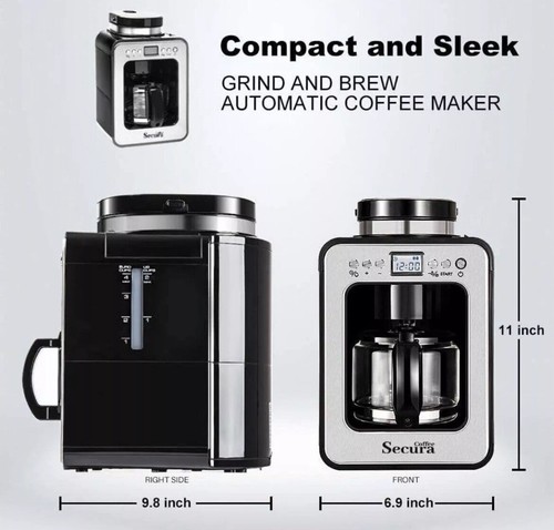 Secura Coffee Maker with Grinder, Programmable Grind and Brew Coffee
