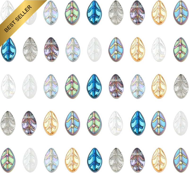 50pc 5x10mm Crystal Glass Leaf Beads for Jewelry & Crafts