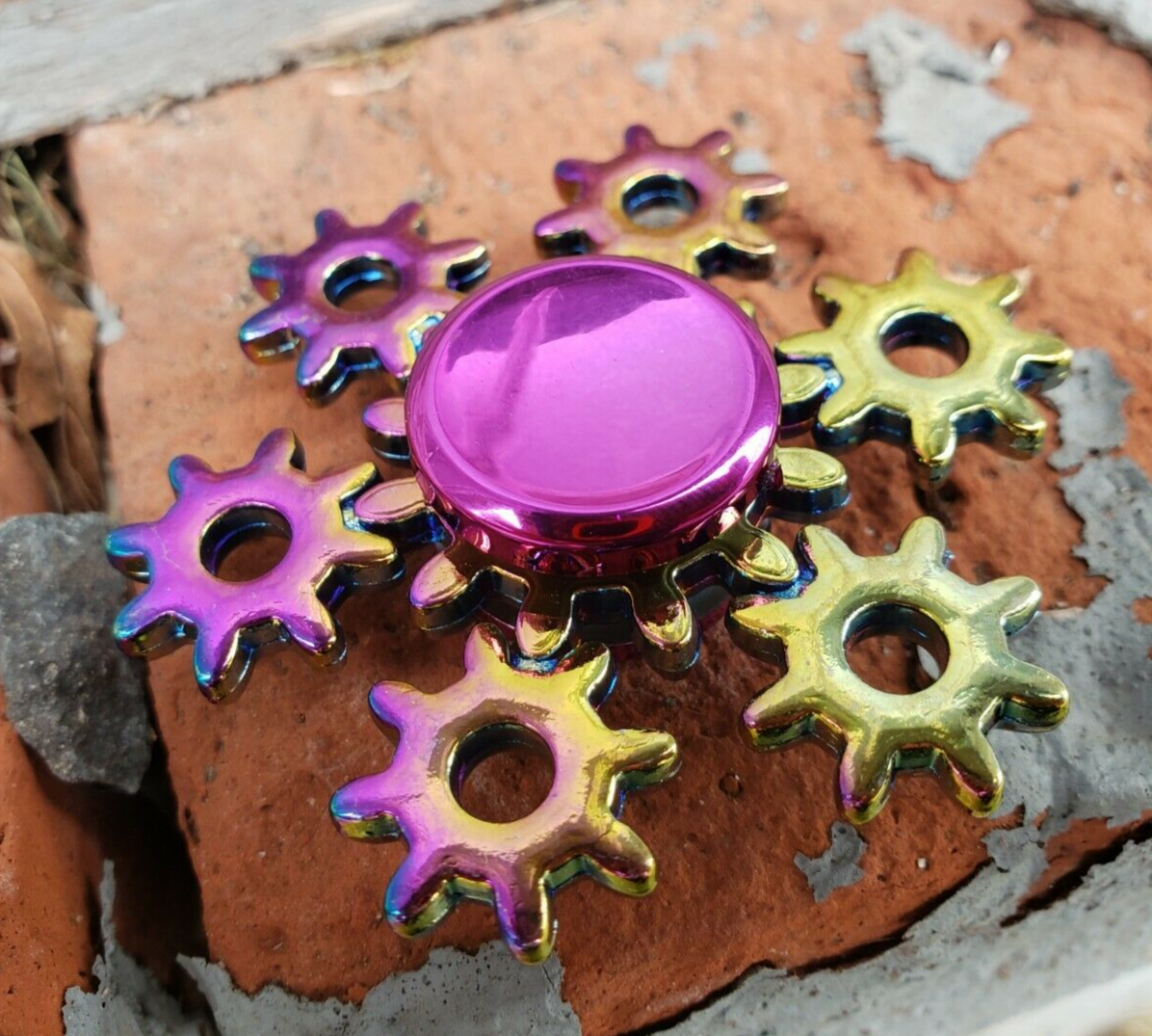 Rainbow Gear Metal Fidget Spinner Toy Boys Girls Kids Adults ADHD Focus