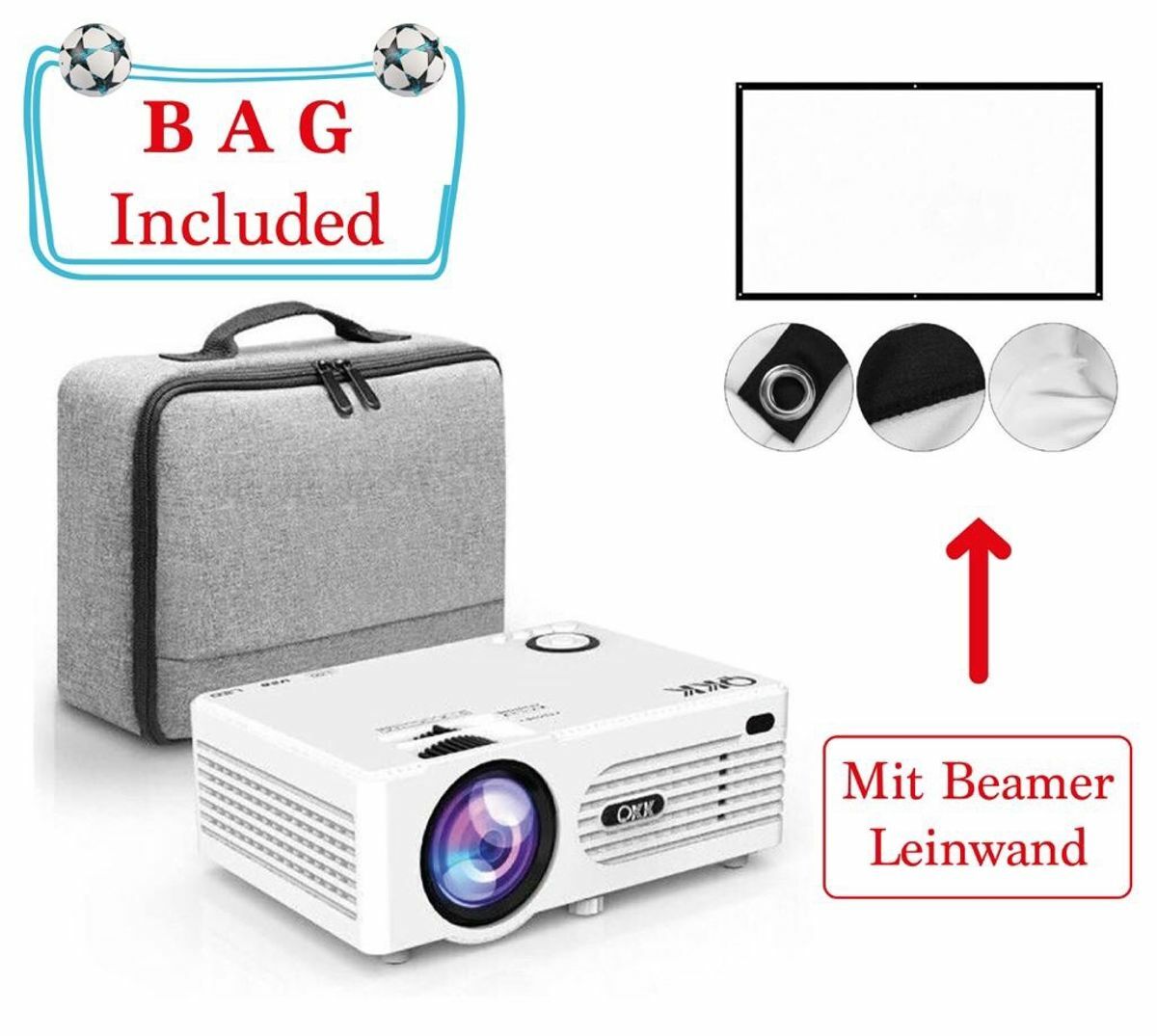 QKK Beamer 1080P Full HD 3800 Lumen 100