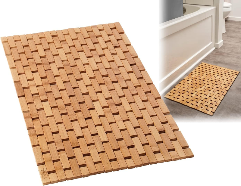 Bamboo Bath Mat - Foldable Wooden Bathmat, 24 X 16 Inches | Accessories for Bath