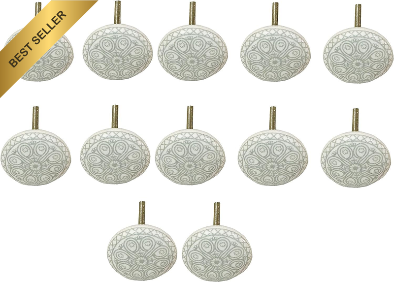 Grey and White Door Knobs Cabinet Pull Handles with Screw Ceramic Door Wardrobe
