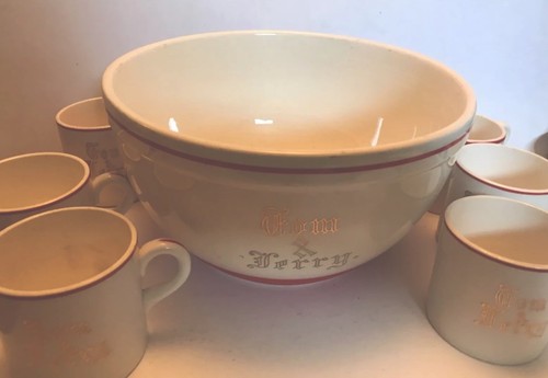 ART DECO STYLE VINTAGE 1938 EDWIN KNOWLES UTILITYWARE TOM & JERRY BOWL & 6 CUPS