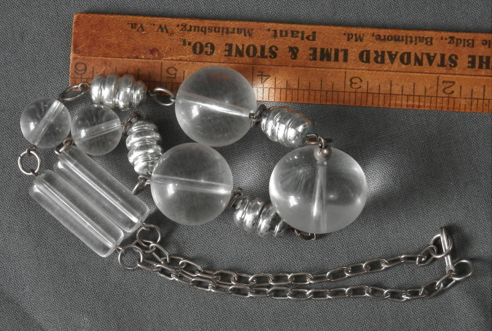 Space Age Necklace Clear Lucite Balls with Silver Barrel Accents Vintage Modern