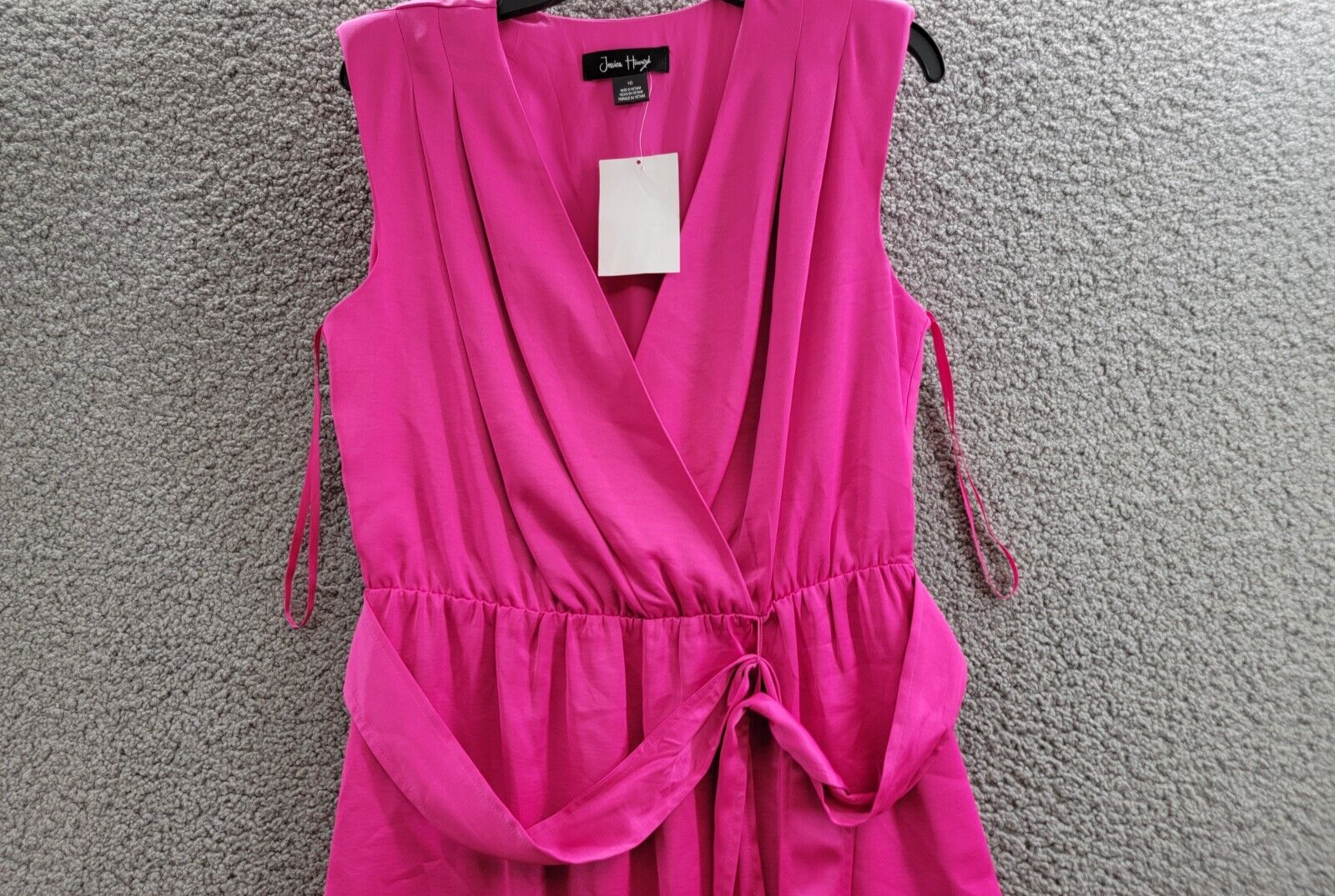 Jessica Howard Sleeveless Tie-Waist Wrap Dress Women's 10 Magenta Vneck Pullover - Picture 3 of 15
