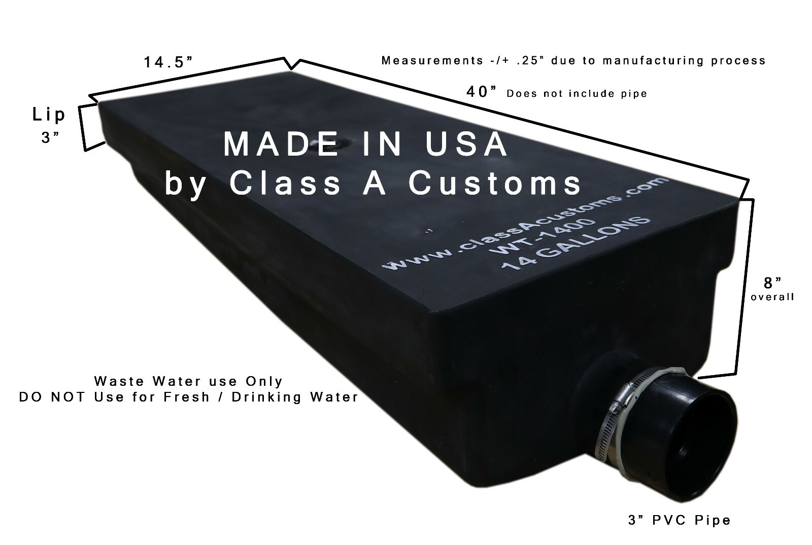 Waste Tank 14 Gallon Rv Black Water Gray Holding Trailer Sewer 40" X 14