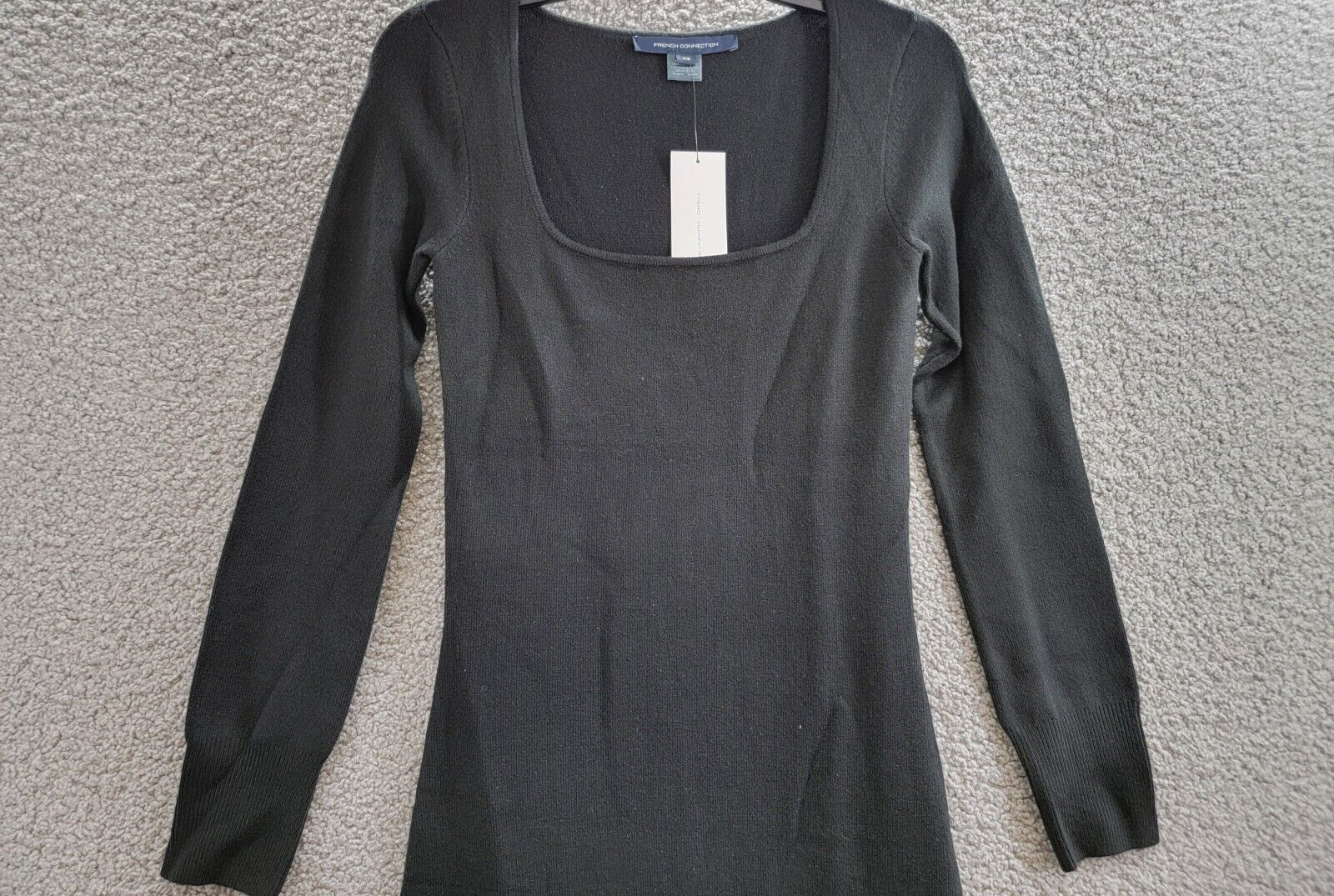 French Connection Babysoft Square Neck Dress Women's XS Black Solid Pullover L/S - Picture 3 of 16