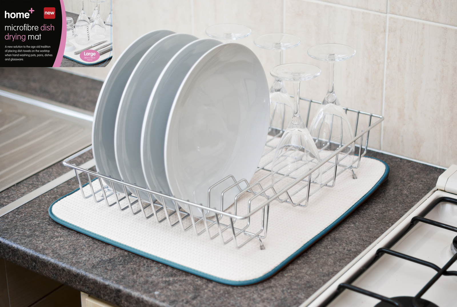 Large Microfibre Dish Drying Mat Washing Up Drying Kitchen Sink Drainer