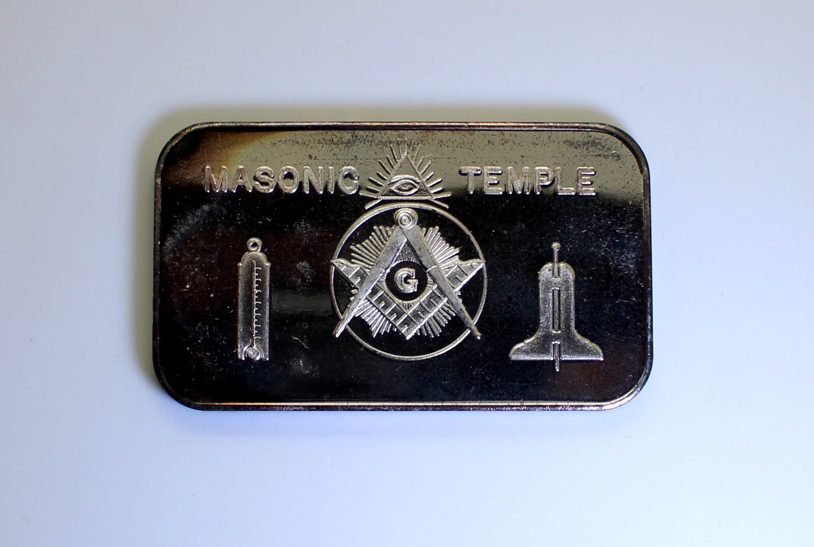 Rare Masonic Temple Silver Art Bar 1 oz . 999 Fine Silver