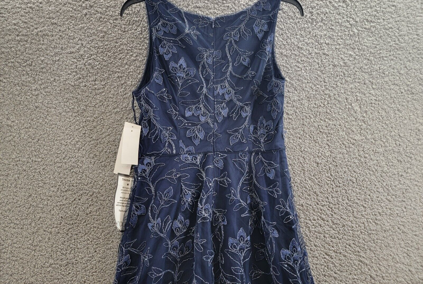 Papell Studio Floral Sequin Embroidered Midi Dress Women's 4 Light Navy Back Zip - Picture 10 of 16