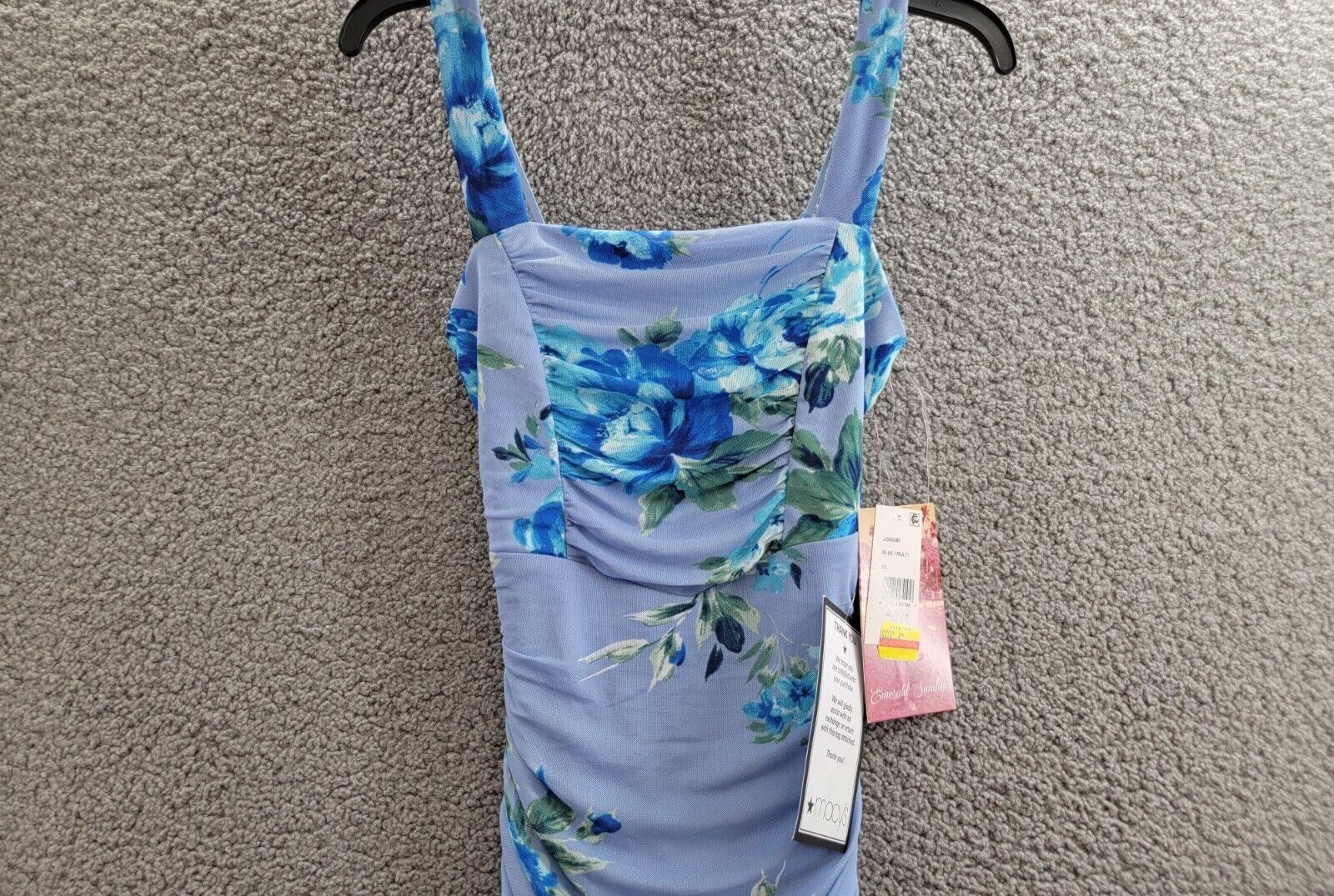 Emerald Sundae Floral Ruched Mesh Tank Dress Juniors' XS Blue Multi Pullover - Picture 3 of 15