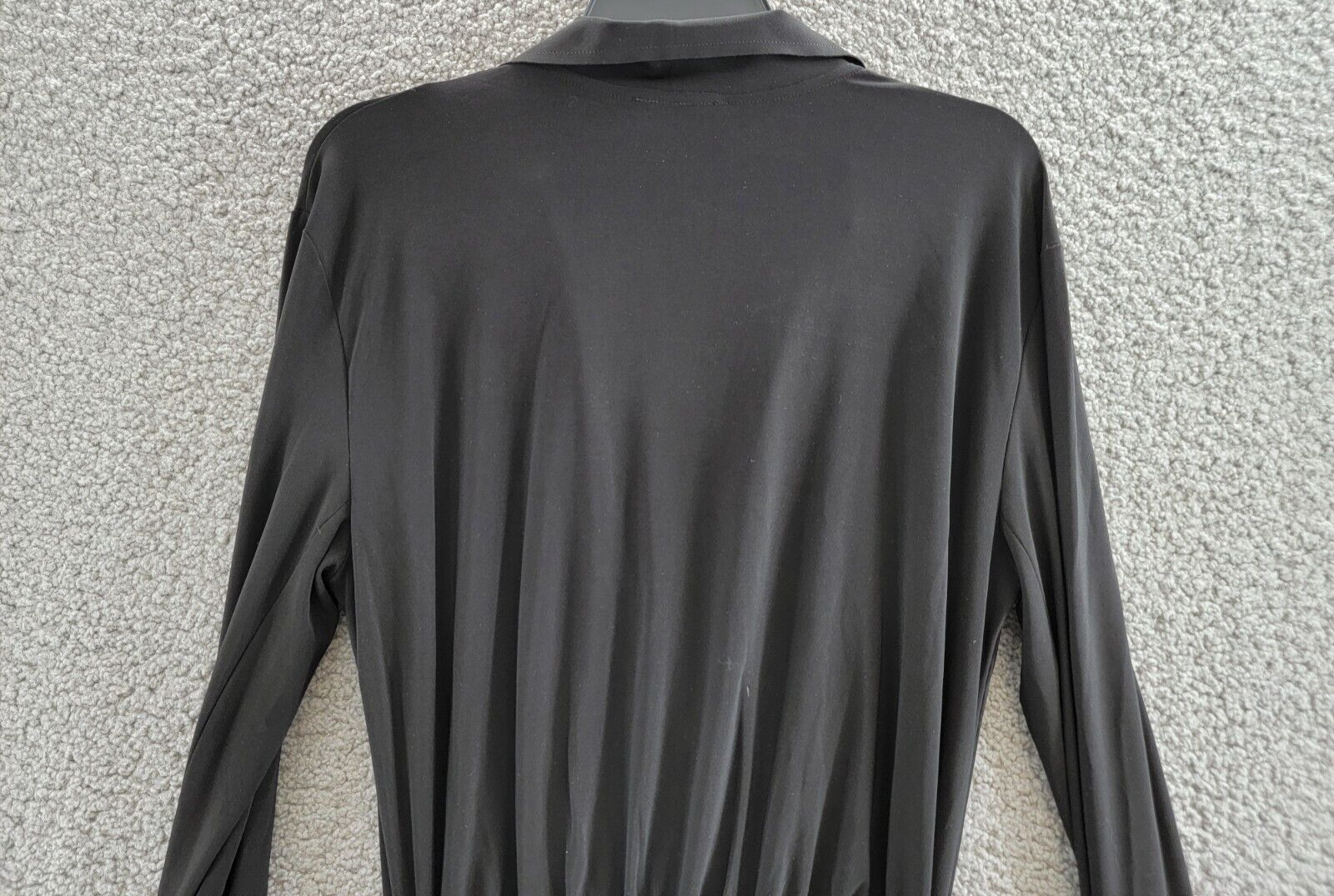 Norma Kamali Shirred Mini Shirt Dress Women's XS/34 Black Collared Pullover L/S - Picture 11 of 16