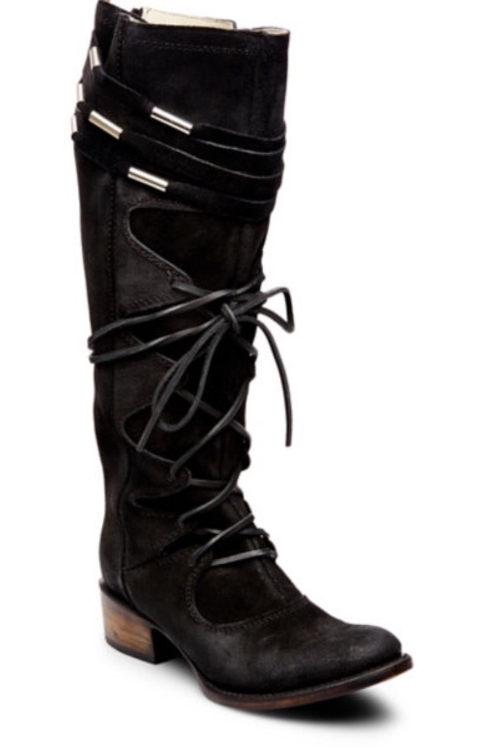 Pre-owned Freebird By Steven Wagon Boot Black Suede Boho Msrp $350 Sz 6 Or 8