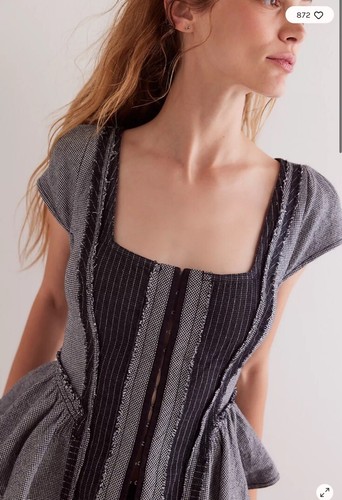 We The Free People Little Menswear Pinstripe Peplum Vintage Top L