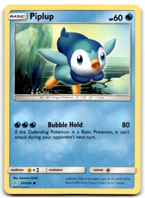 2019 Sun & Moon - Cosmic Eclipse Piplup b Basic/Common #54