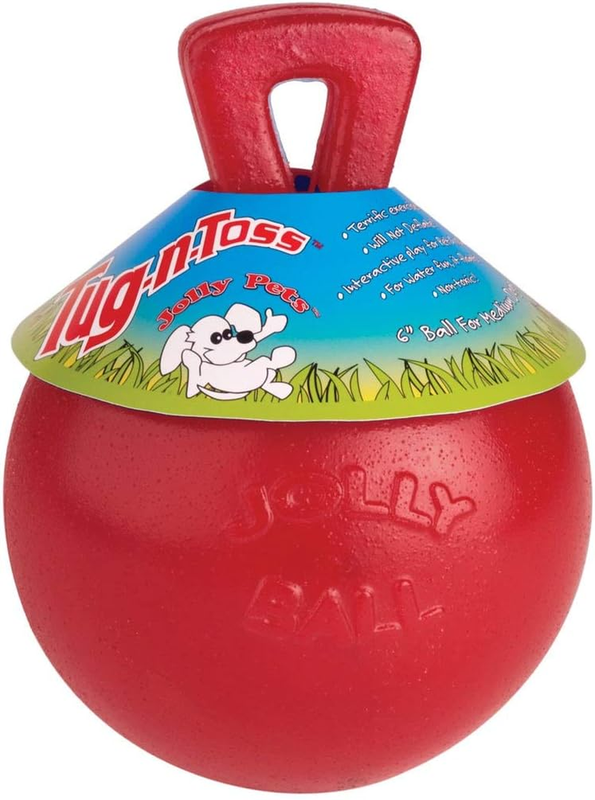 Tug-N-Toss Heavy Duty Dog Toy Ball with Handle, 8 Inches/Large