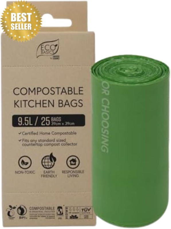 Compostable Kitchen Bin Bags – 9.5L, 25 Bin Liners (39X39Cm)