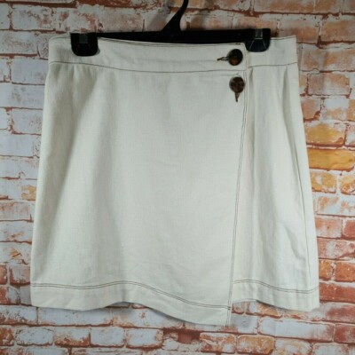 BNWT Ladies Sz 18 Anko Brand Ecru Asymmetrical Side Button Cotton Mini Skirt