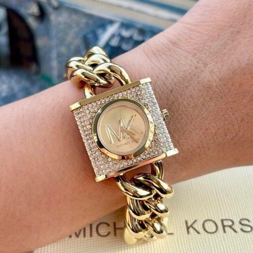 Pre-owned Michael Kors Lock Chain Mk4711 Original Watch Turn Heads & Add Touch Of Glamour