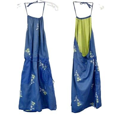 NEW Vintage Express Y2K Blue Floral Open Back Wrap Dress Halter - Size 9/10