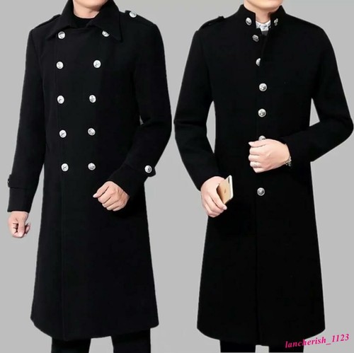 Men's Stand Collar Trench Coat Mid Long Jacket Slim Fit