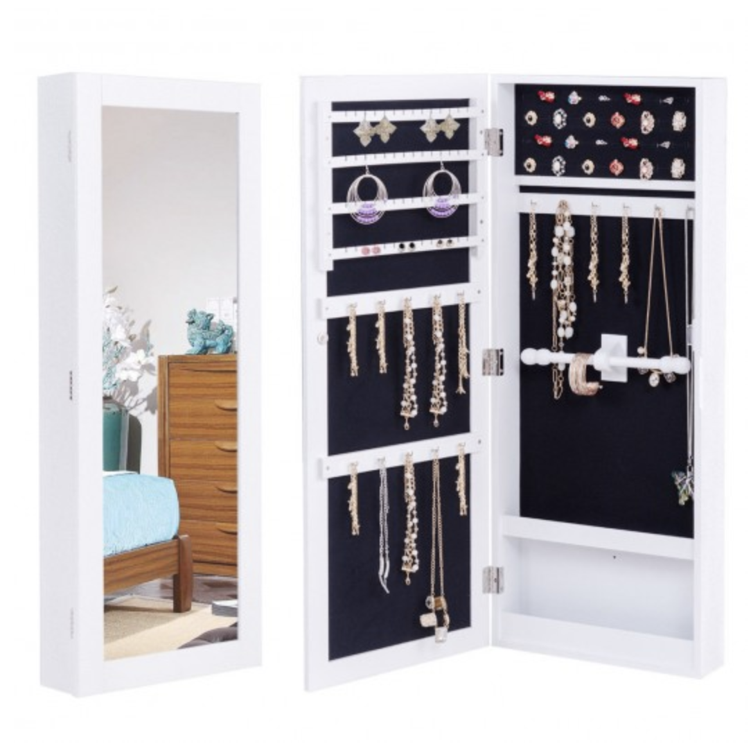 Mirrored Jewelry Armoire Wall Mount Full Size Mirror Over The Door White Storage