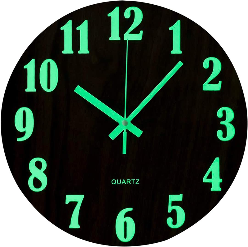 12 Inch Luminous Wall Clock Silent Wooden Design Night Lights round Wall Clock