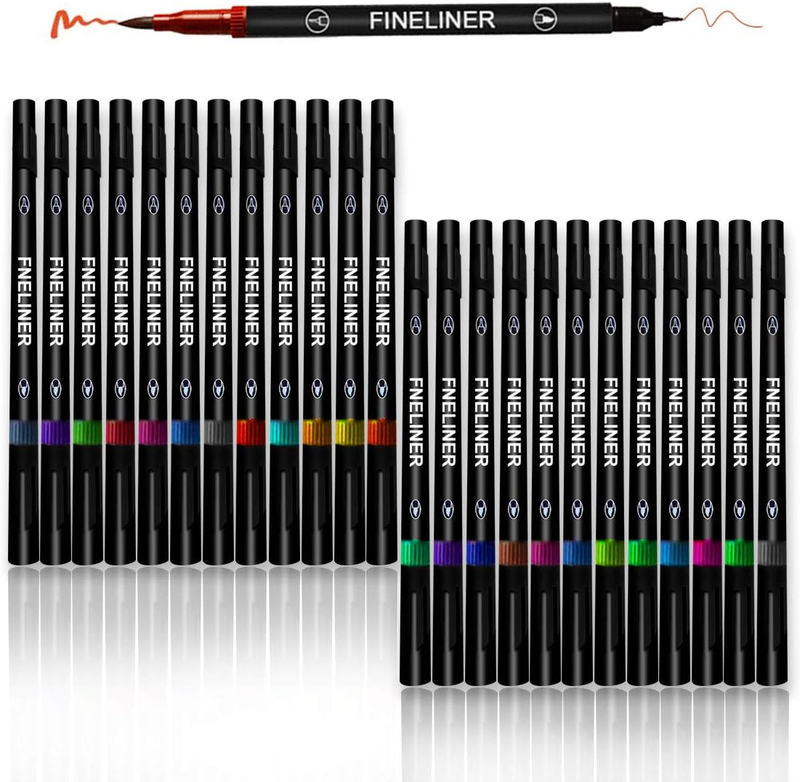 Pens 24 Colors, No Bleed Caligraphy Markers For Adult Colori