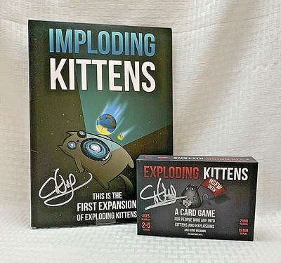 AUTOGRAPHED Kittens ADULT Game AND Imploding Kittens Expansion Set
