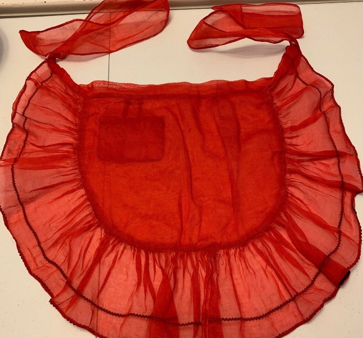 Vintage Sheer Holiday Hostess Aprons Red with Black Trim  (RickRack)