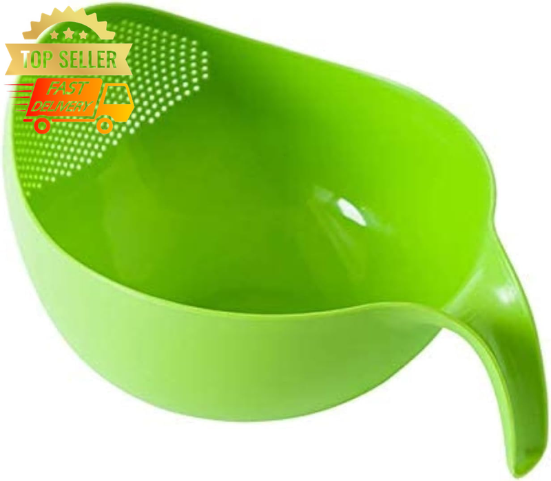 Rice Washing Basket Strainer Colander Sieve Fruits Veggies Green 9"