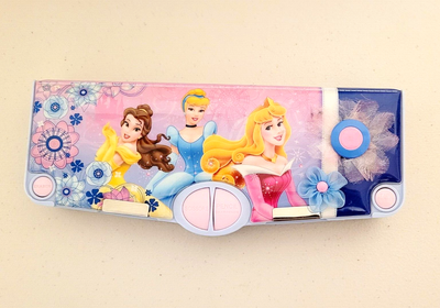 Disney Princess Pencil Box Case with Sharpener Tape Pop Out Compartments
