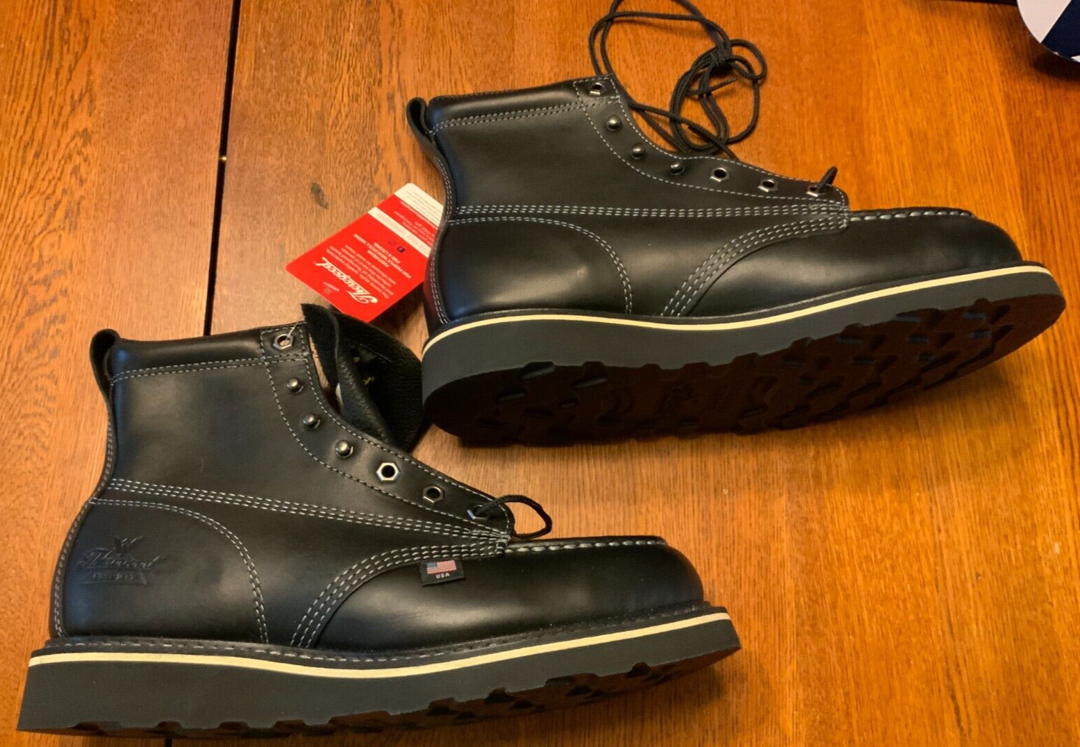 Pre-owned Thorogood Men's Midnight Series 6″ Black Toe Boo, Style 814-6206, Size 9 D