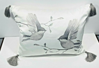 Villa Lugano 13''x17'' Pillow Cover and Insert Birds Branch Neutral Colors Grey