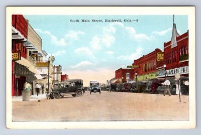 VINTAGE MAIN STREET BLACKWELL OKLA STREET VIEW POSTCARD CK