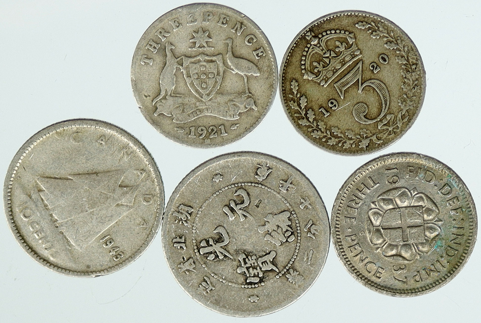 コレクション Great Historic Silver Coins of the world Lot of 5 Silver WORLD COINS Authentic Collection Vintage