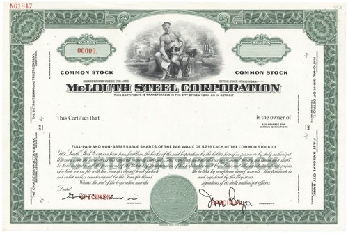 McLouth Steel Corporation. Stock Certificate.
